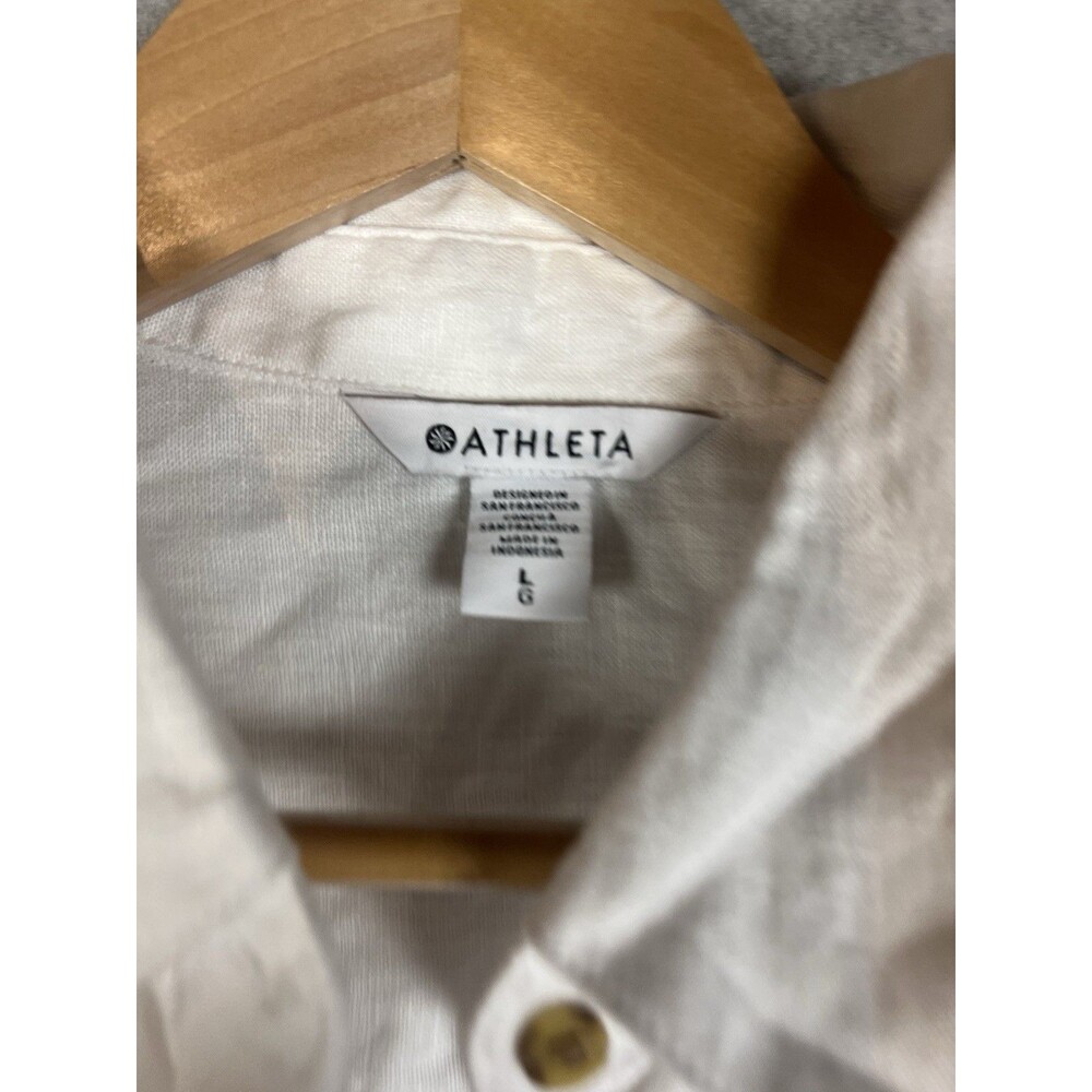 Athleta Retreat Linen Shirt Size L , Calla Lily White Shirt Button Blouse NWOT - Picture 3 of 7